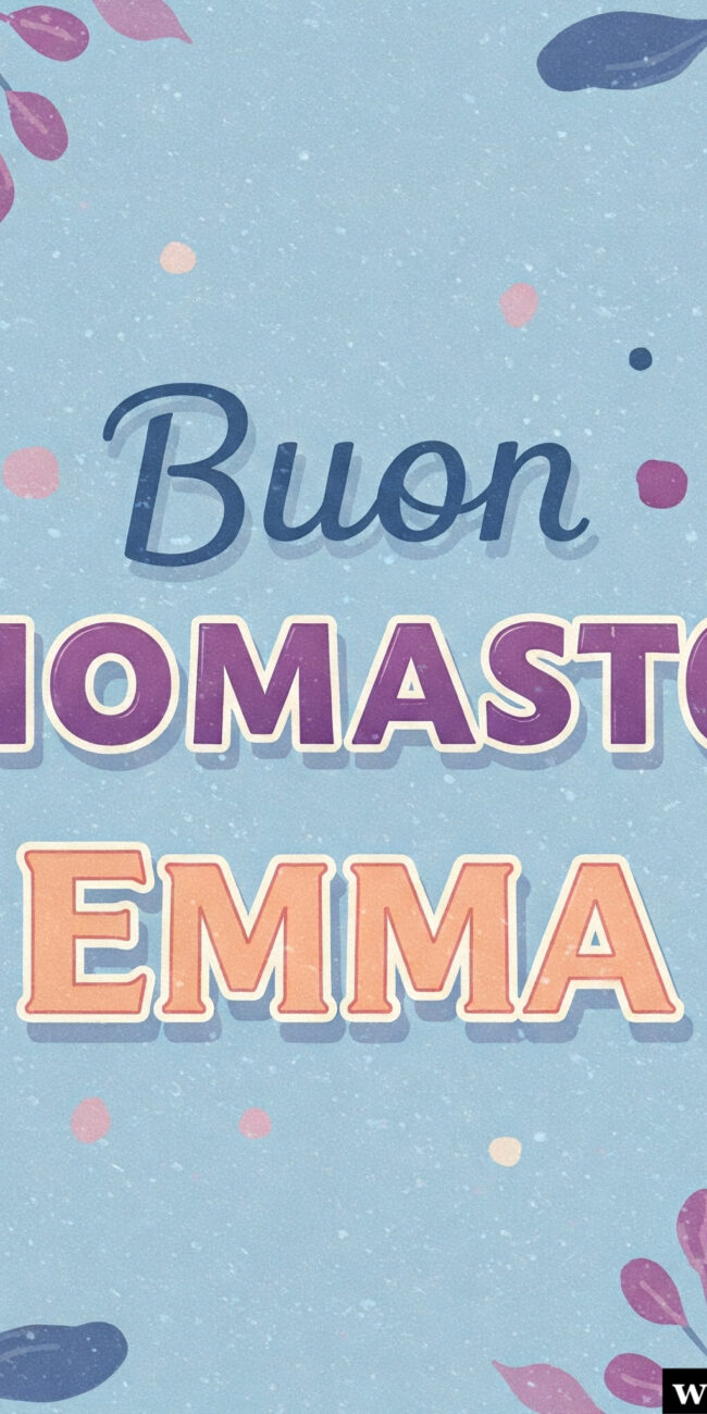 Buon onomastico Emma scritta con fiori biglietto di auguri 19 aprile