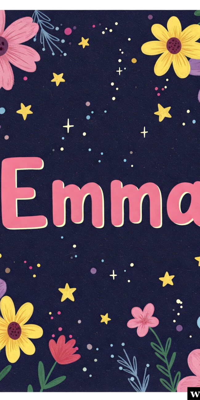 Emma scritta del nome circondata da fiori