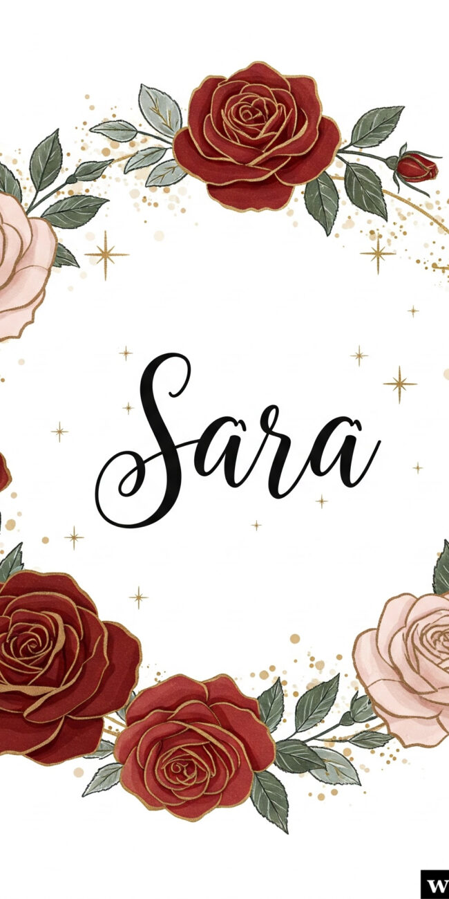 Sara la scritta del nome circondata da rose